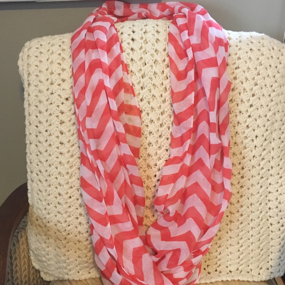 Coral and white chevron infinity spring scarf